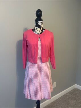 Tyler Boe Pink and White Check V-Neck shift Dress with matching sweater